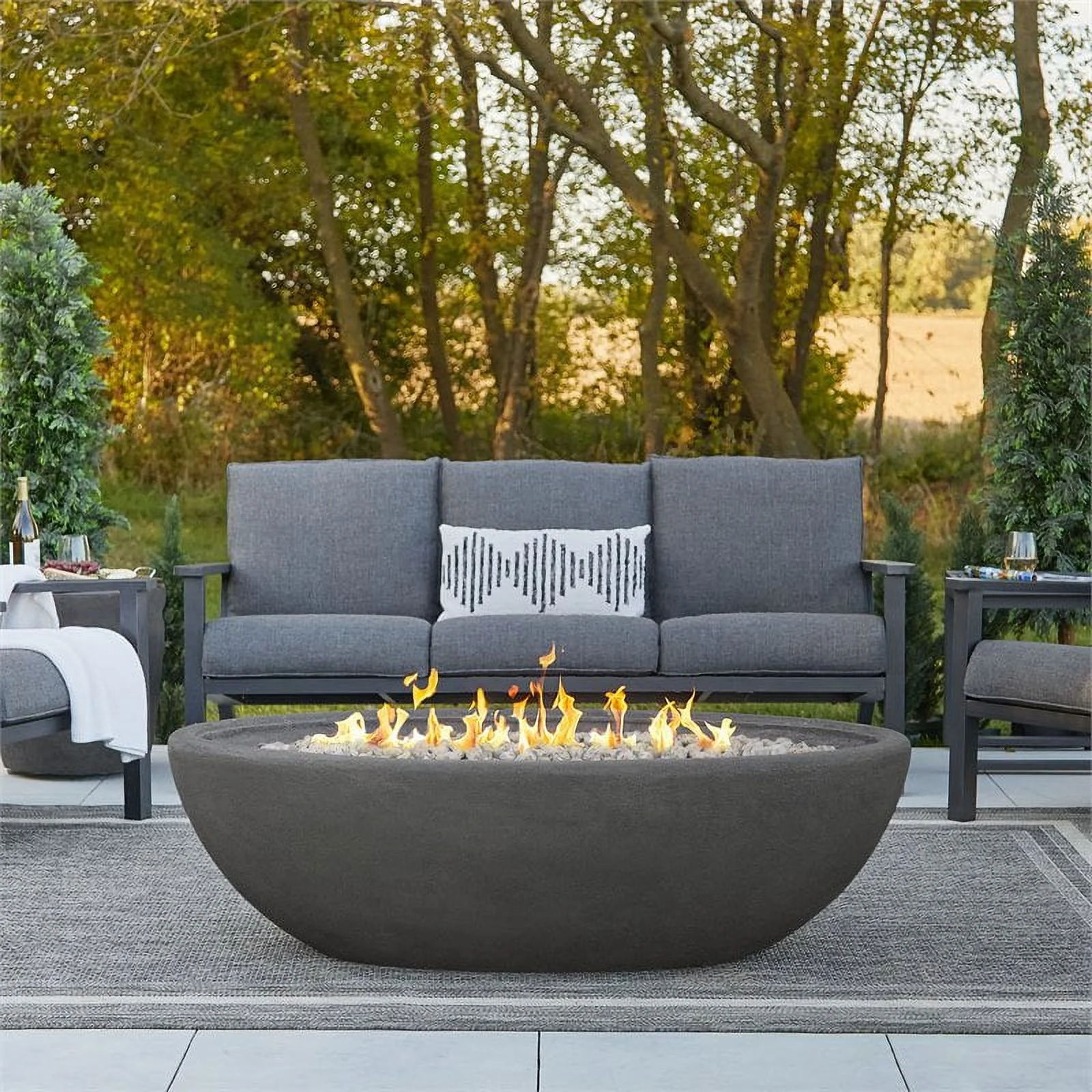 Home Square 2 Piece Set with Large Oval LP Metal Fire Bowl & Patio Loveseat