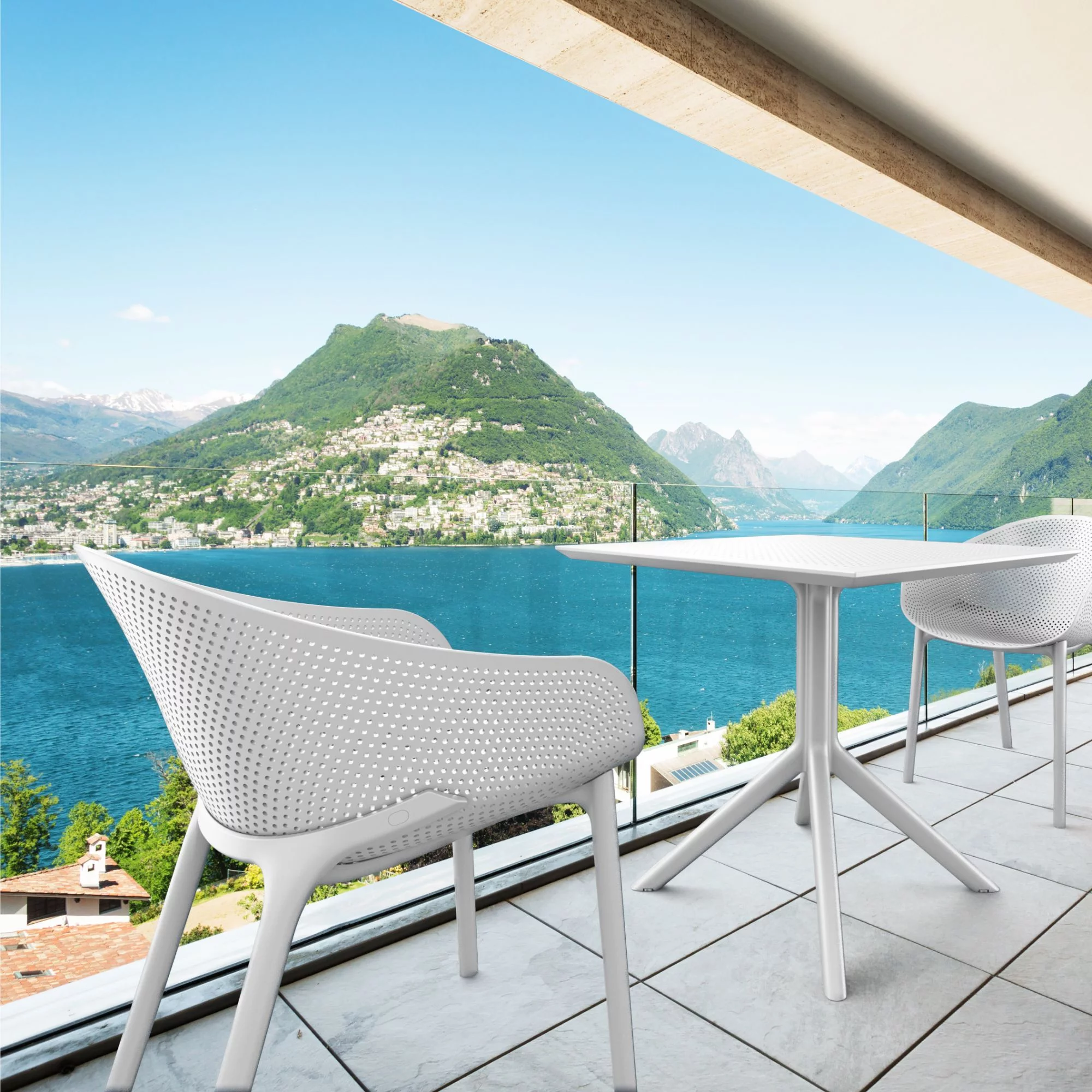 Luxury Commercial Living 3-Piece White Patio Bistro Set with Square Table 32