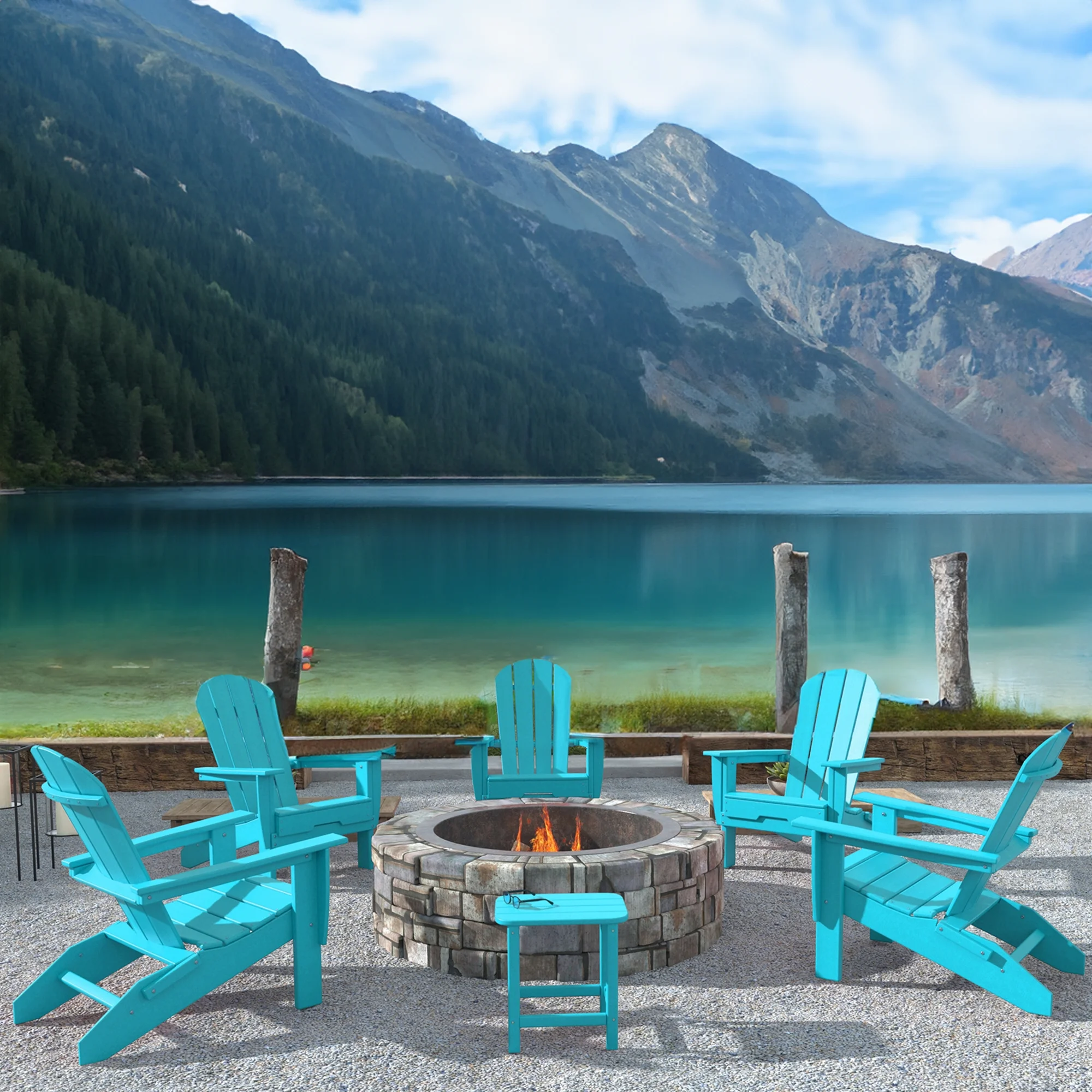 RESINTEAK Adirondack Chair, All Weather, HDPE Recyclable Plastic, Ergonomic Design and Comfort, Fire Pit Chairs for Backyards, Fire Pits (Blue)
