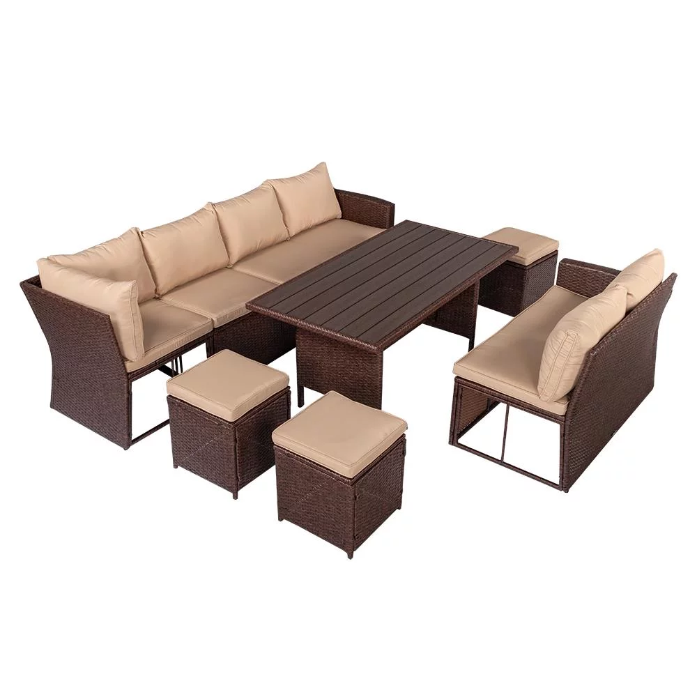 UBesGoo 8PCS Rattan Conversation Set Patio Furniture Set Brown