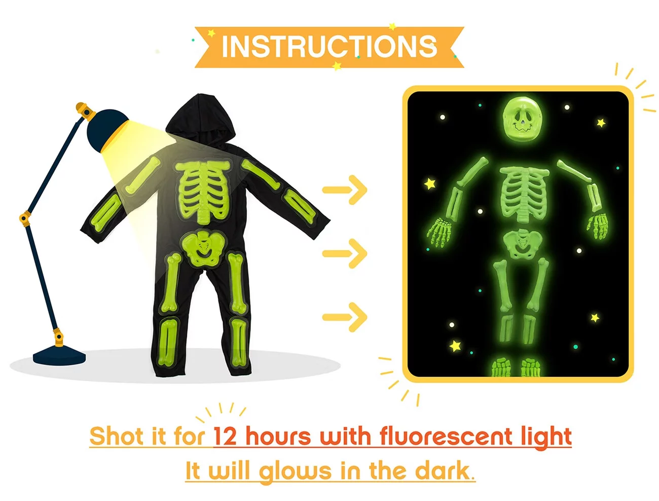 Kids Boys Halloween Skeleton Costume Glowing in The Dark Fancy Dress Outfit Green 3-10 Years