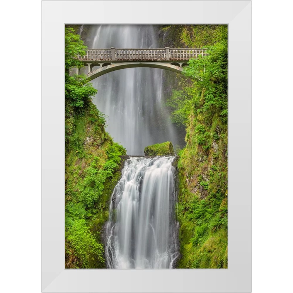 Jones, Adam 11x14 White Modern Wood Framed Museum Art Print Titled - Multnomah Falls-Columbia River Gorge-Oregon