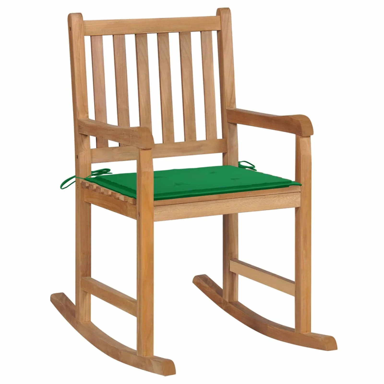 Carevas Rocking Chair with Green Cushion Solid Teak Wood