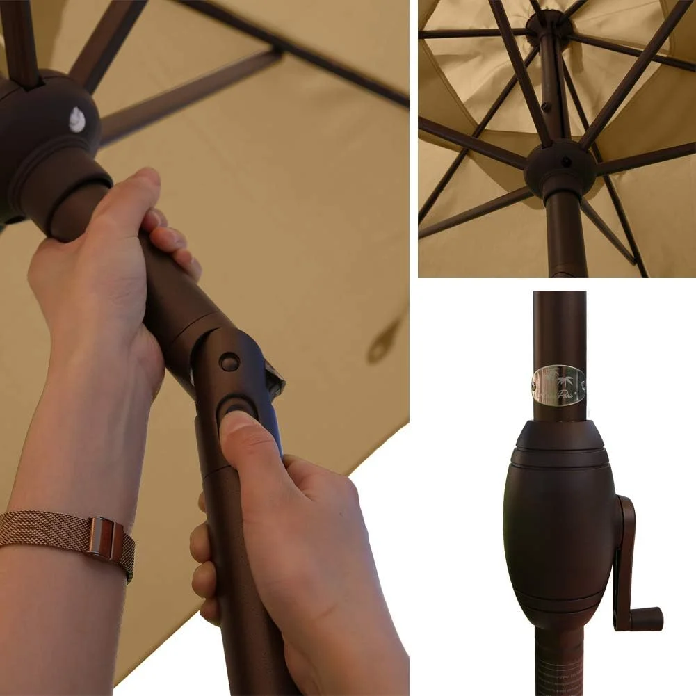 9Ft  Umbrella Outdoor Umbrella  Market Table Umbrella With Push Button Tilt  Crank For Garden, Lawn, Deck, Backyard  Pool, Beige