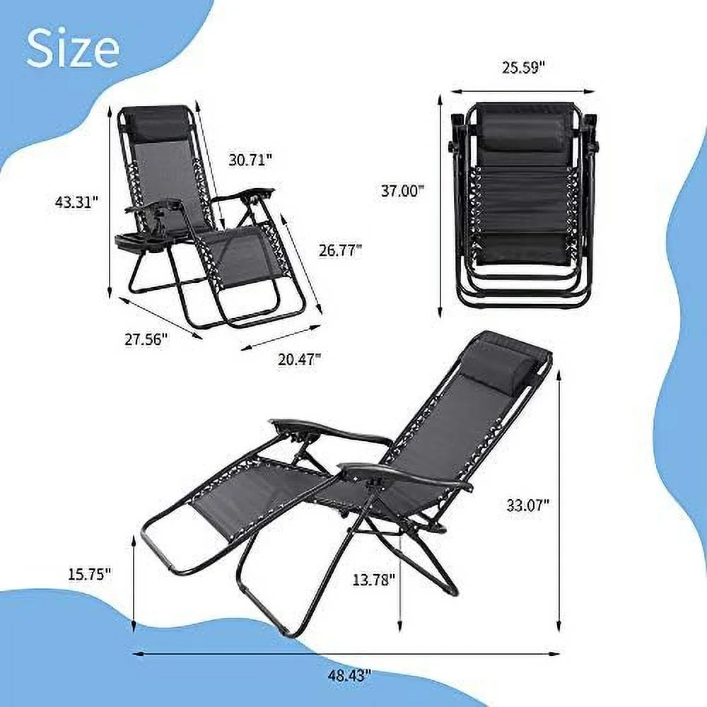 DIKTESSE Patio Outdoor Chaise Lounge Chairs Beach Pool Side Lawn Deck Portable Folding Recliner Adjustable Lounge Chair （Black）