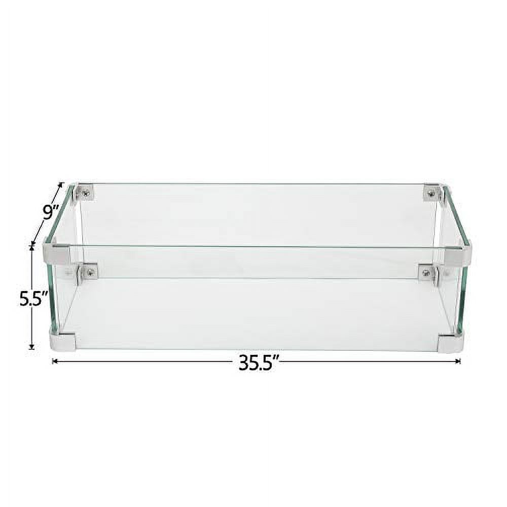 COSIEST Glass Wind Guard, Rectangle, Tempered Glass for Outdoor Fire Pit, 35.5x9x5.5 inches