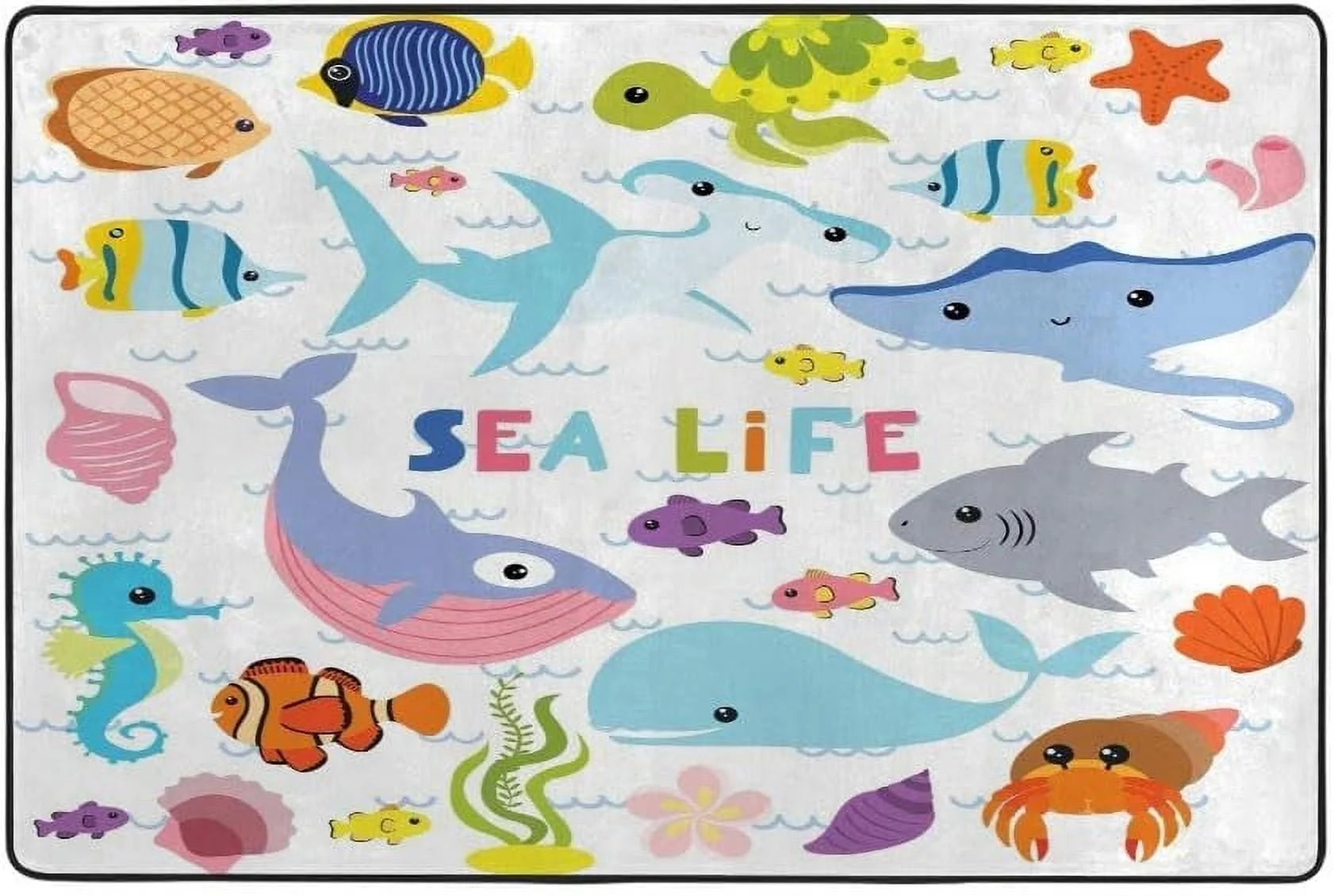 Bestwell Soft Foam Nursery Rugs Underwater Animal Set Non Slip Play Mats for Kids Boys Girls Playing Room Living Room 63 x 48 inch