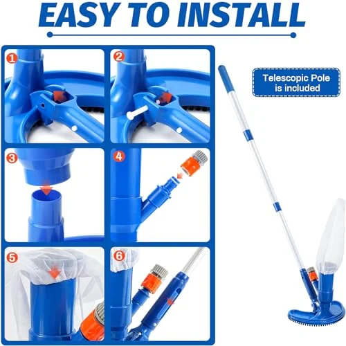 Upgraded Handheld Portable Pool Vacuum Cleaner with Pool Skimmer Net, 4 Section Poles of 60