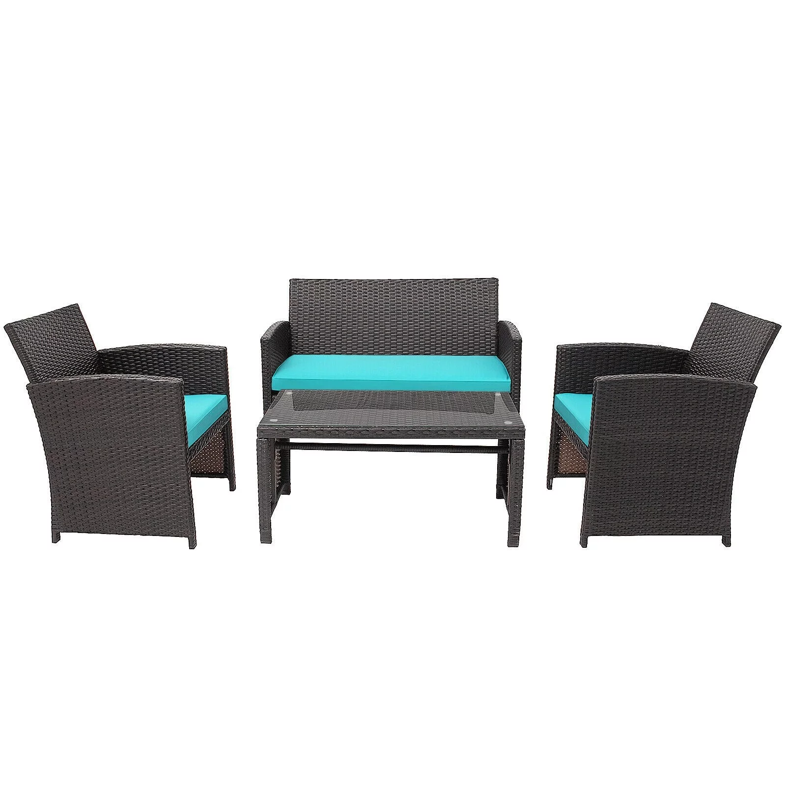 4PCS Patio Rattan Furniture Set Cushioned Chair Sofa Table