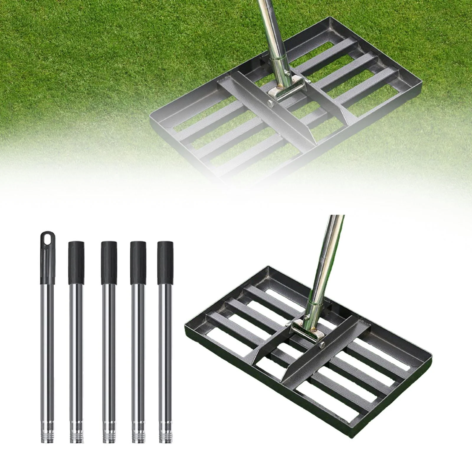 oshhnii Lawn Leveling Rake Extended Grip Lawn Leveling Tool Landscape Rake for Yard Golf 5 Section Short Rod