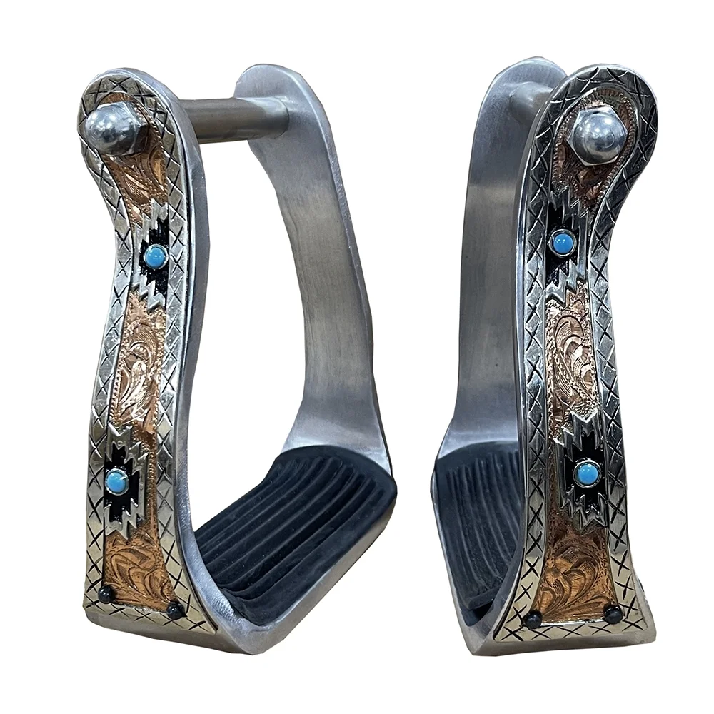 HILASON Horse Western Tack Saddle Stainless Engraved Metal Roper Stirrups