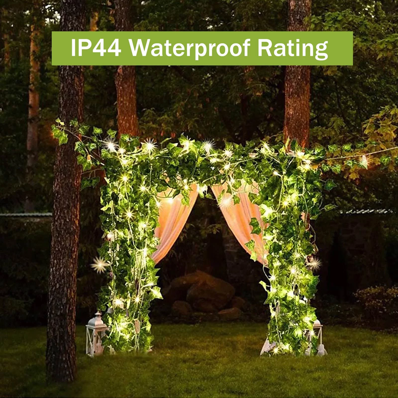 AYUQI Solar Vine String Light Outdoor Waterproof Artificial Vine Hanging Fairy Lights Fake Maple Ivy Leaf Green Rattan with 16.4ft 50LED String Lights for Party Wedding Garden Aesthetic Decor