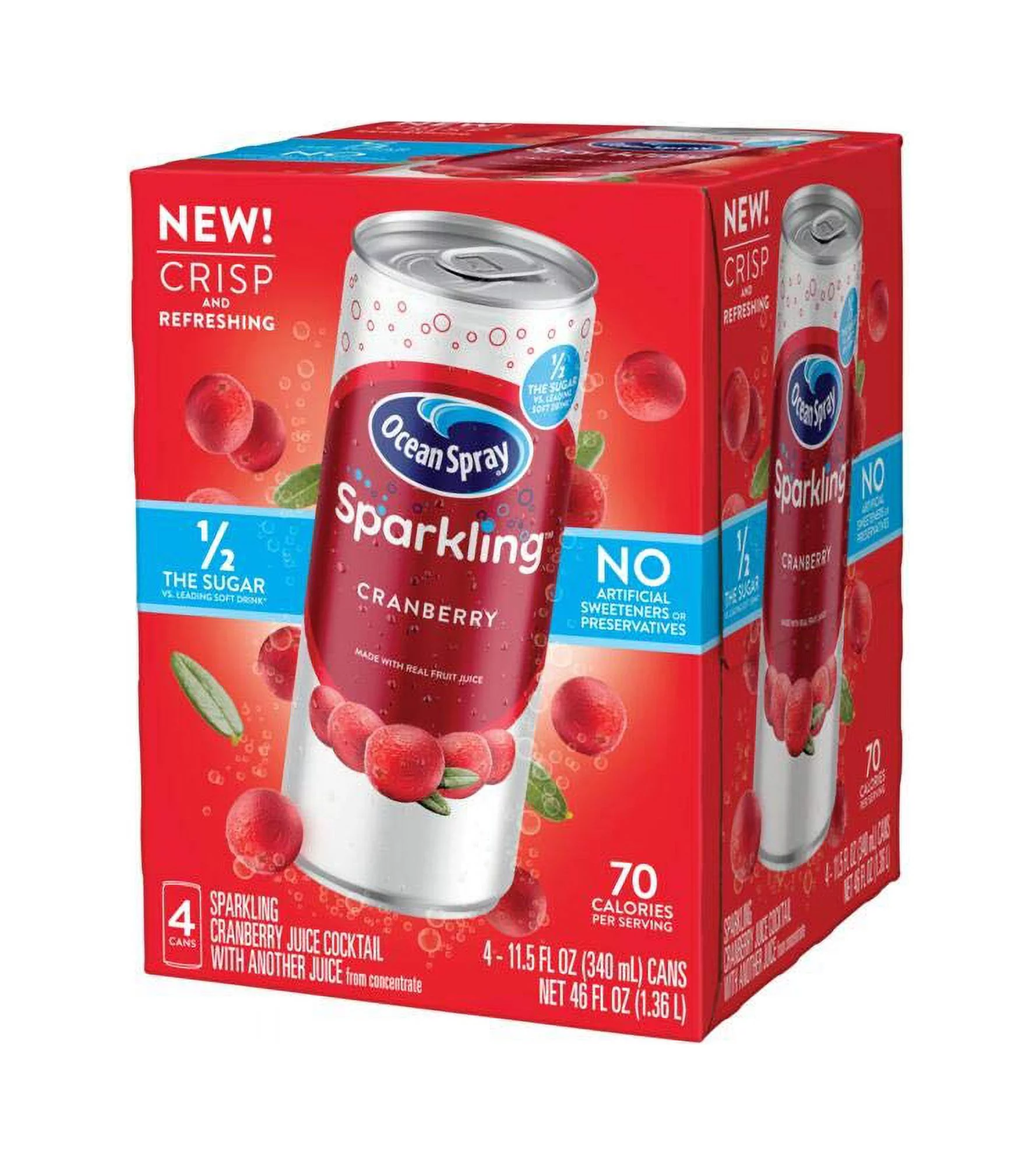 Ocean Spray Sparkling Cranberry Juice Cocktail, 11.5 Oz Cans (Pack Of 24)