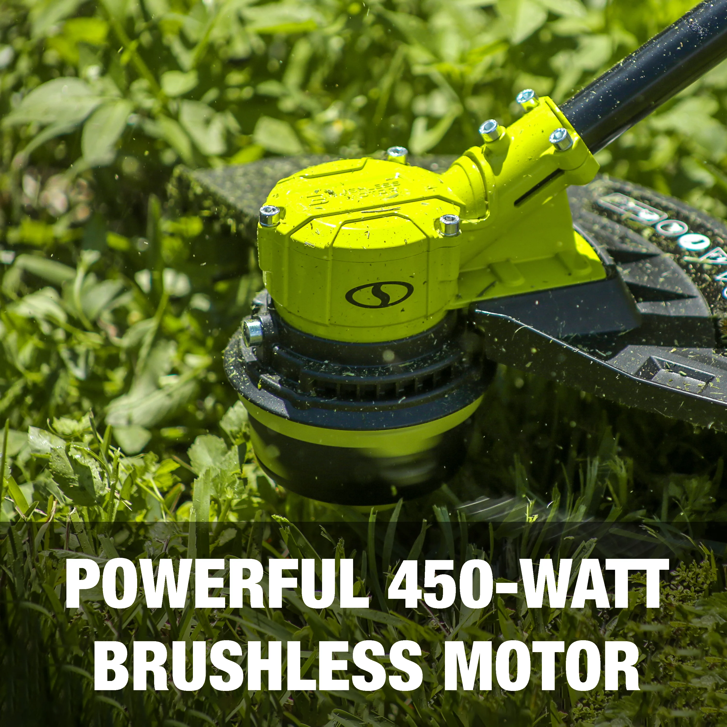 Sun Joe 24V Cordless 14-inch Dual-Line String Trimmer, 2-Speed, 450W Brushless Motor, 4.0-Ah Battery & Charger