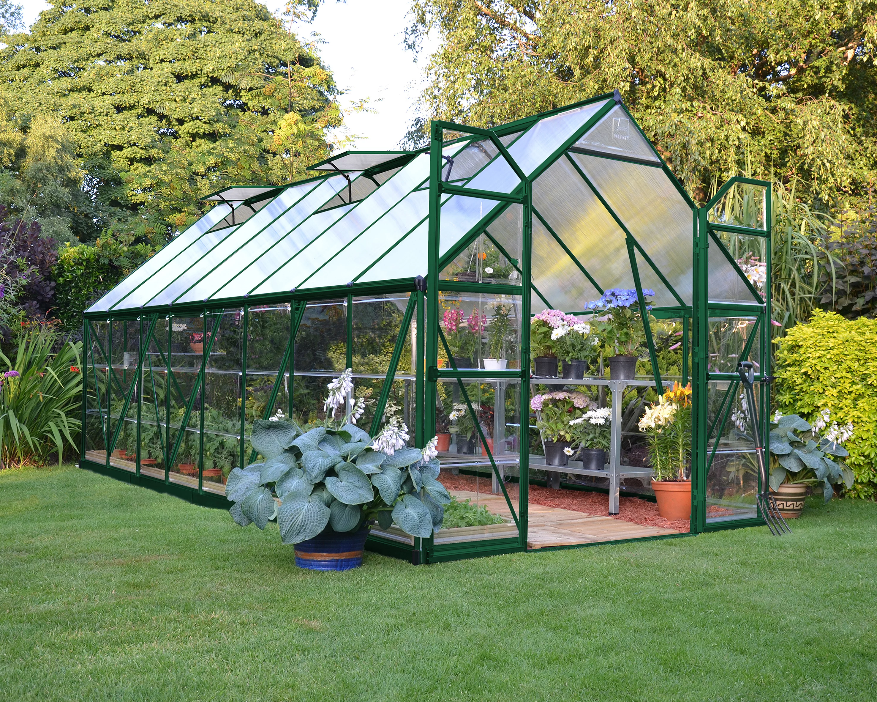 Palram - Canopia Balance 8' x 16' Polycarbonate/Aluminum Walk-In Greenhouse - Green - with 3 Roof Vents
