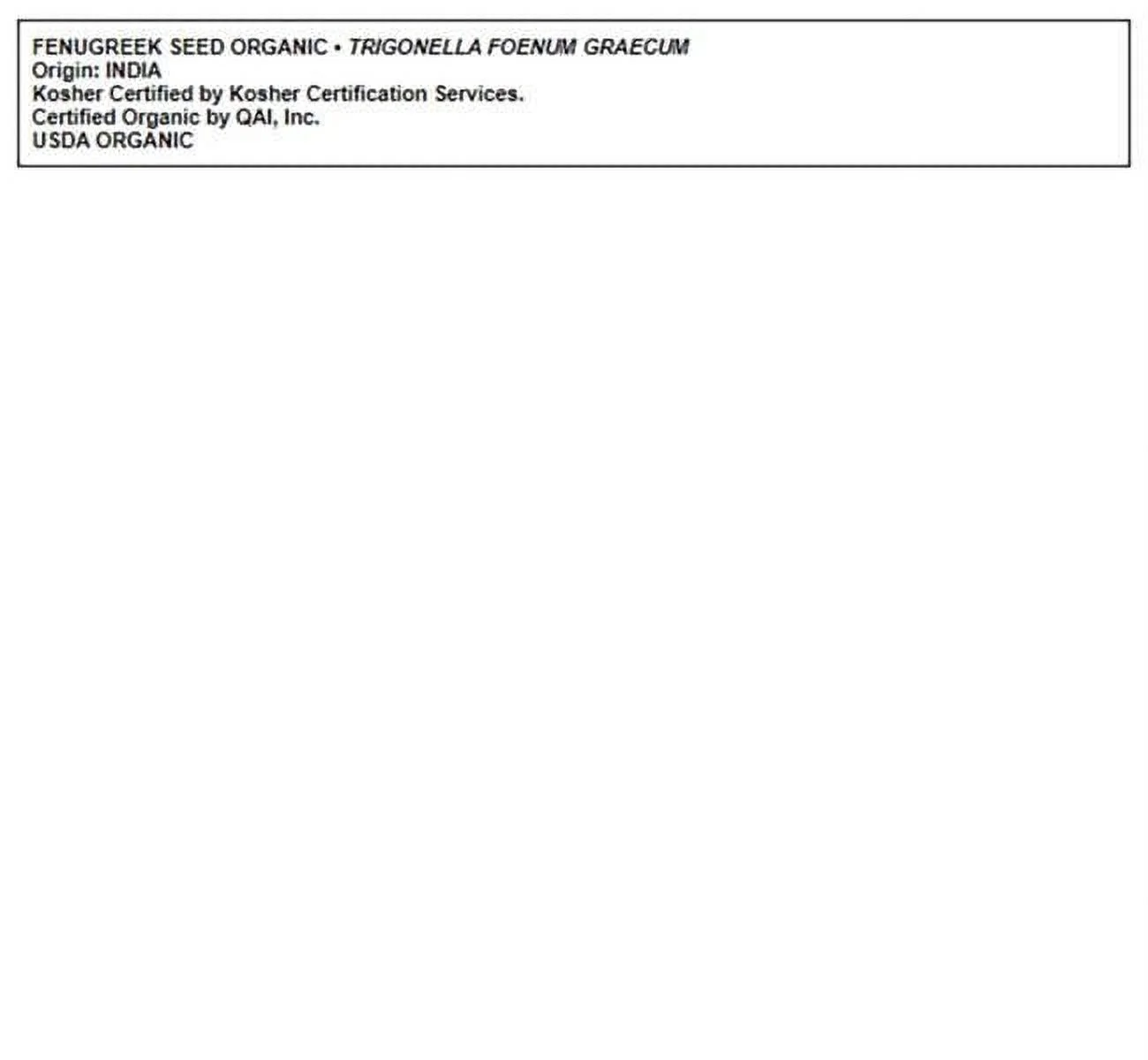 Starwest Botanicals Organic Fenugreek Seed 1 lb Pkg