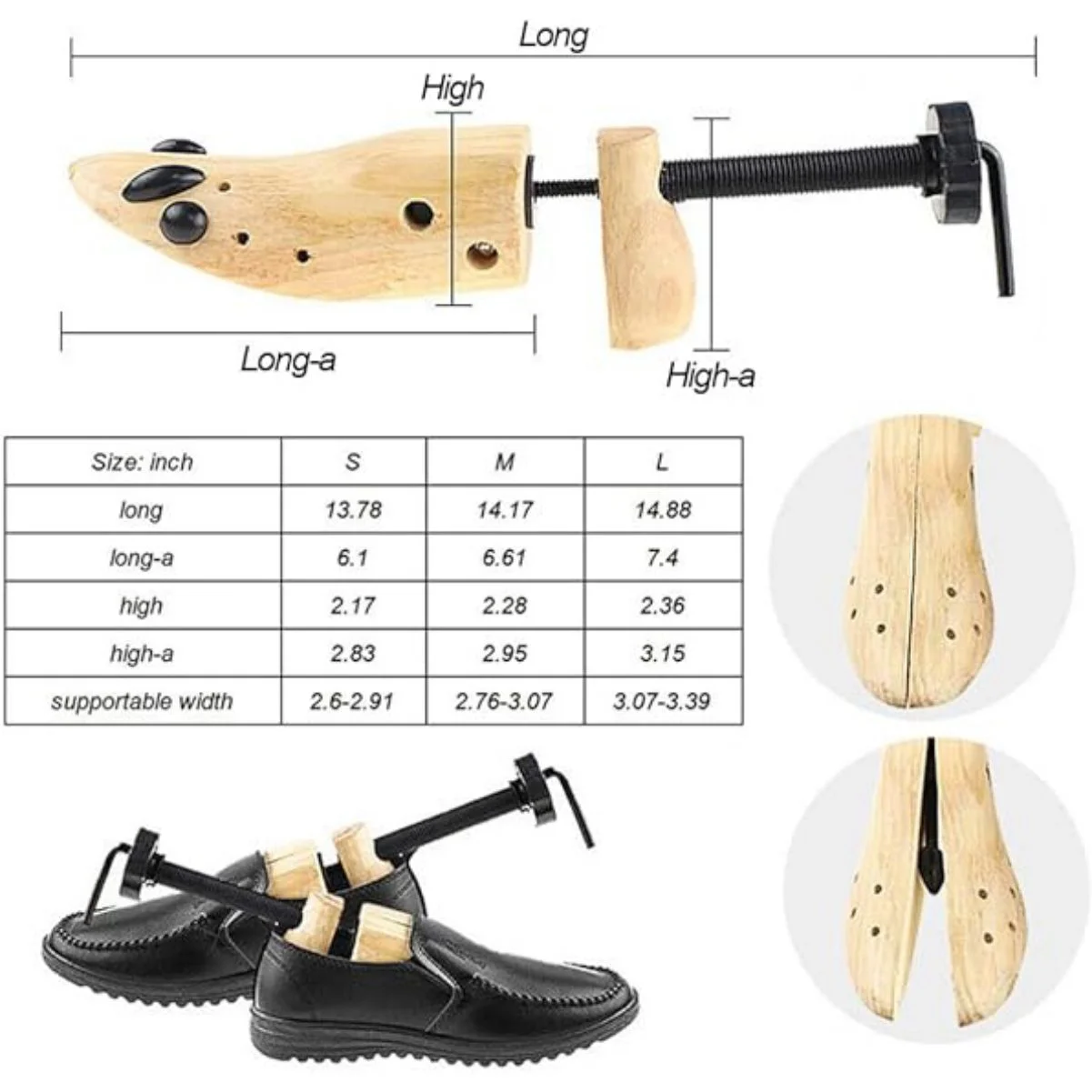 LUVCMFT 2 Pack Shoe Stretcher Women, 2 Way Shoe Trees, Stretches Length & Width, Women and Men's Shoe Widener, Wooden Shoe Expander S