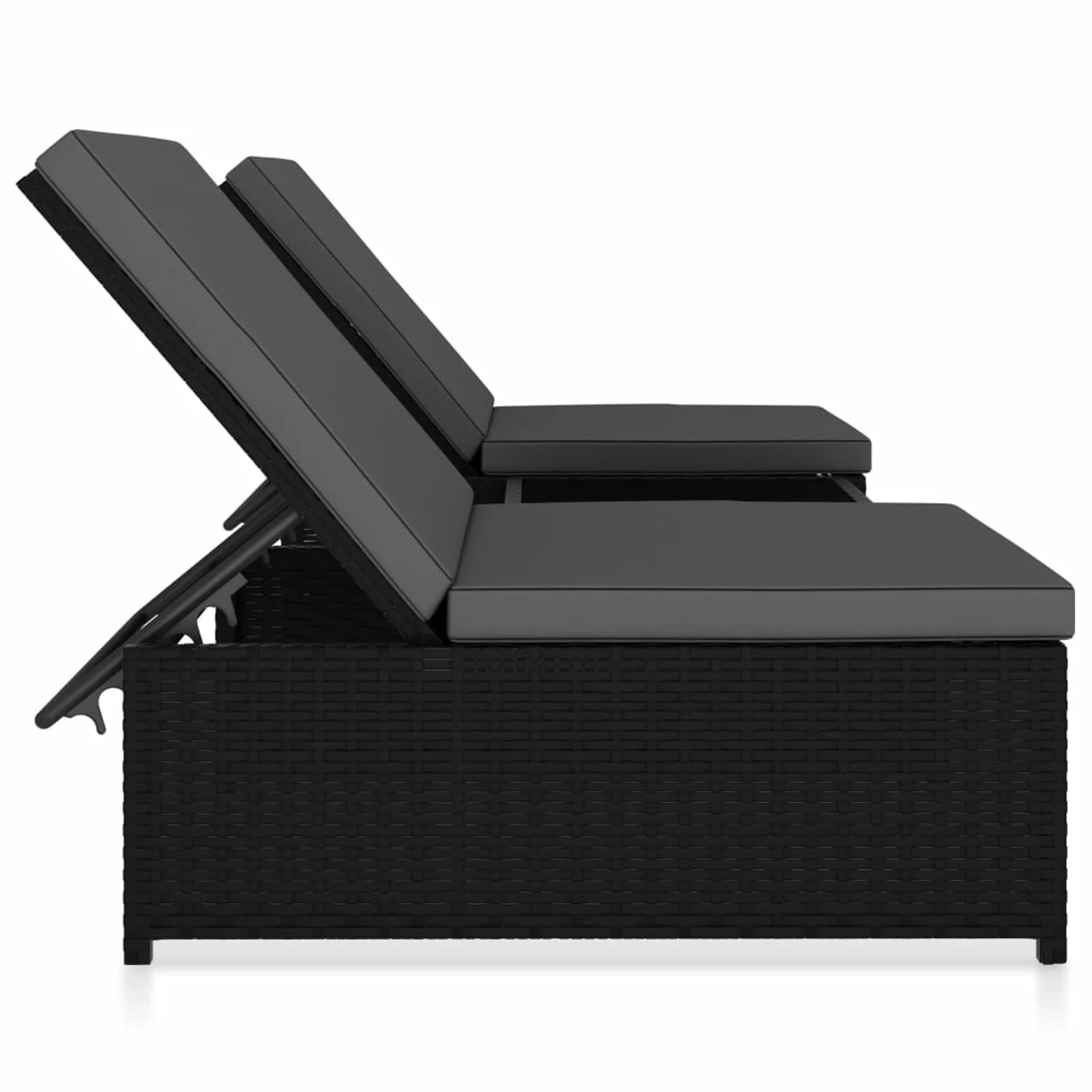 Sun Loungers 2 pcs with Table Poly Rattan Black