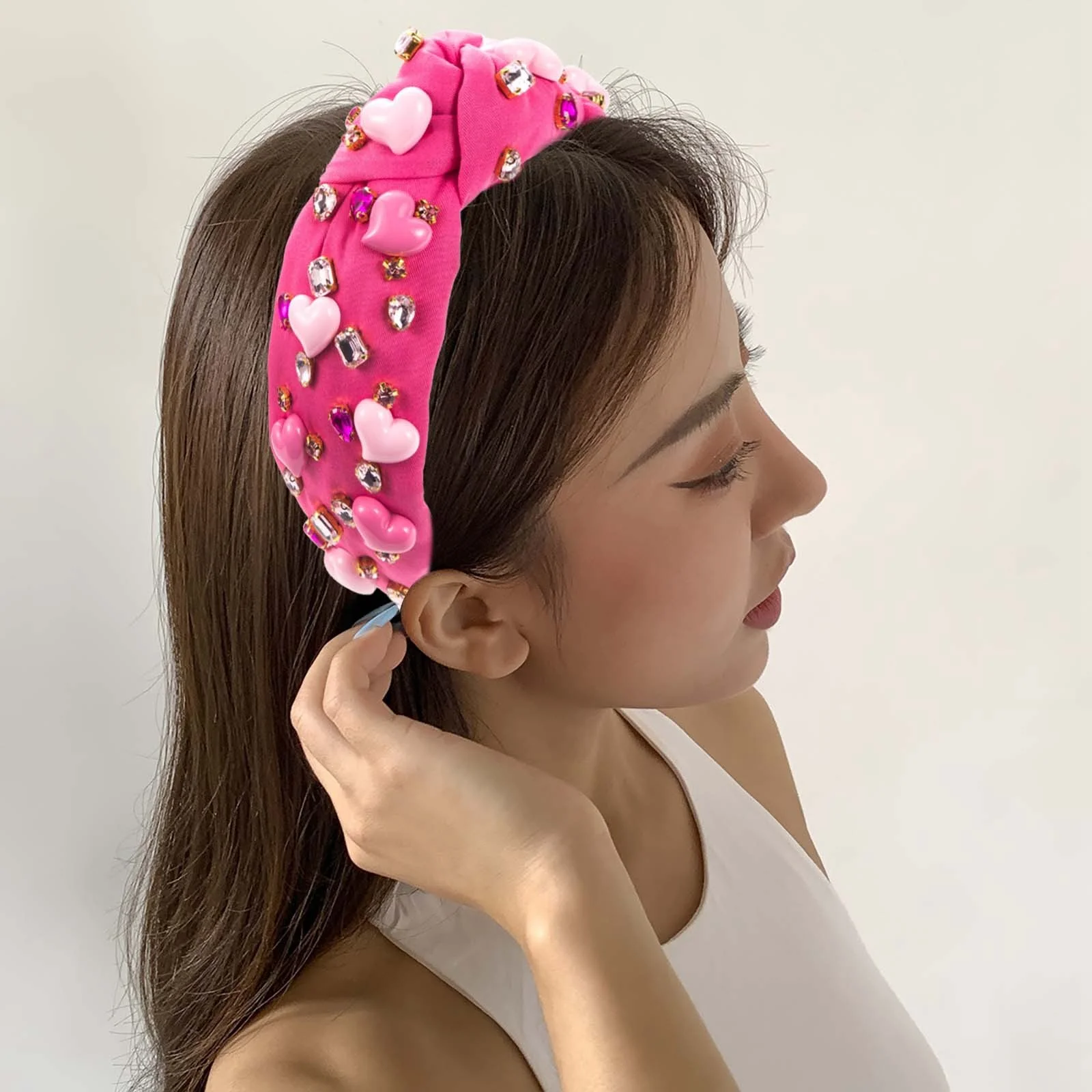 Valentine's Day Headband For Women Hand Glass Diamond Encrusted Heart Accessories High Party Hair Accessories Spiral Slide Metal Barrette Vintage