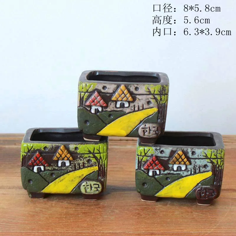 Hand-Painted Korean Style Ceramic Succulent Planter - Small Desktop Plant Pot