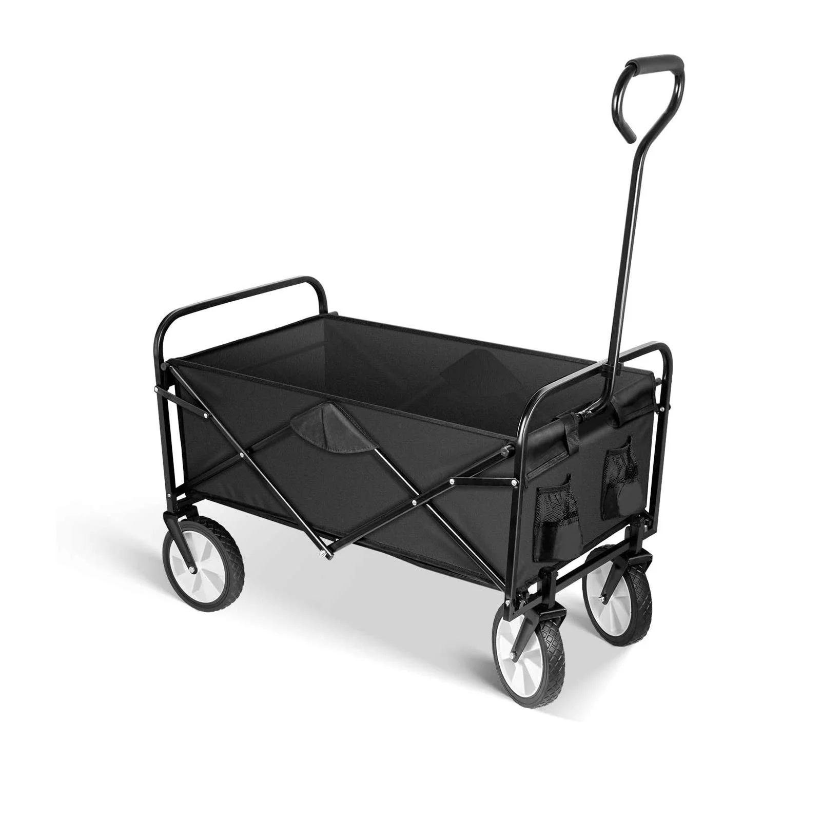 Folding Garden Cart PRO, Collapsible Handy Wagon with 360 Degree Swivel Wheels & Adjustable Handle,220lbs Weight Capacity,Black