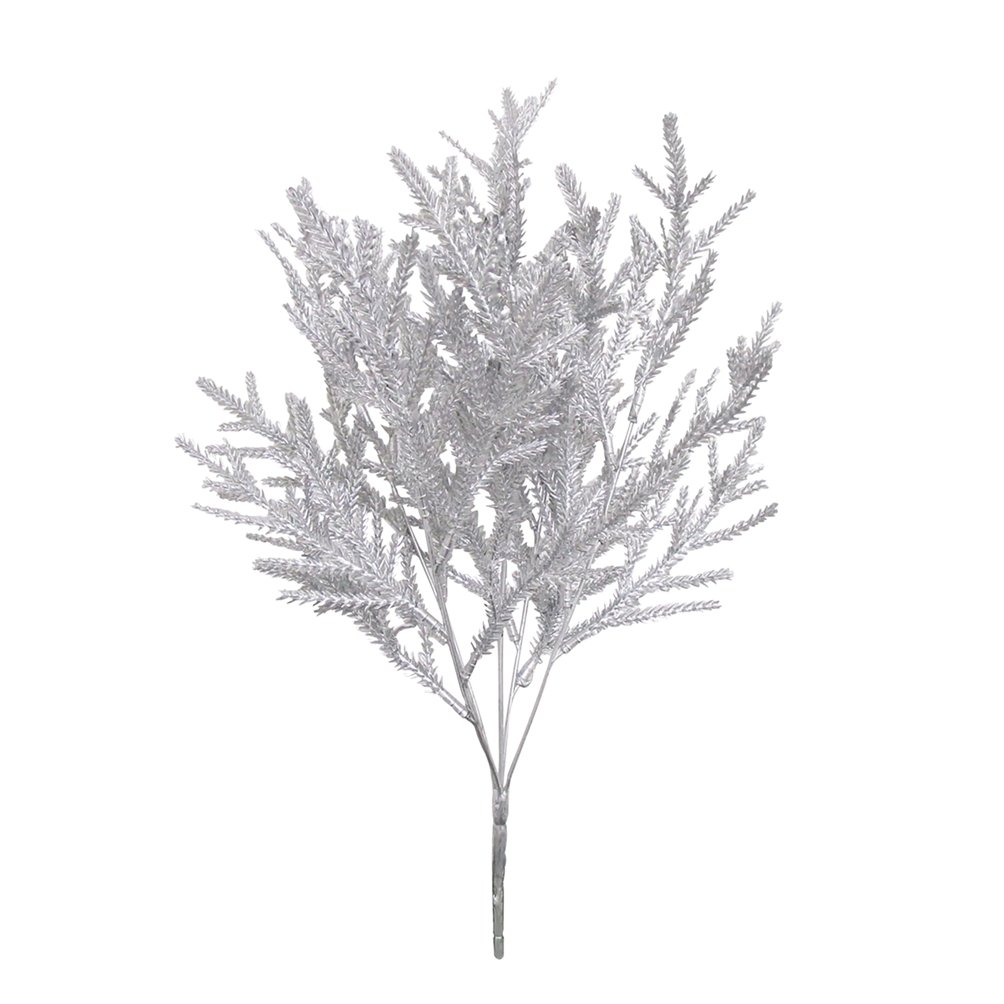 Living Luxury Set of 2 Silver Artificial Cedar Pine Leaf Stem Christmas Spray Bush 16in - 16