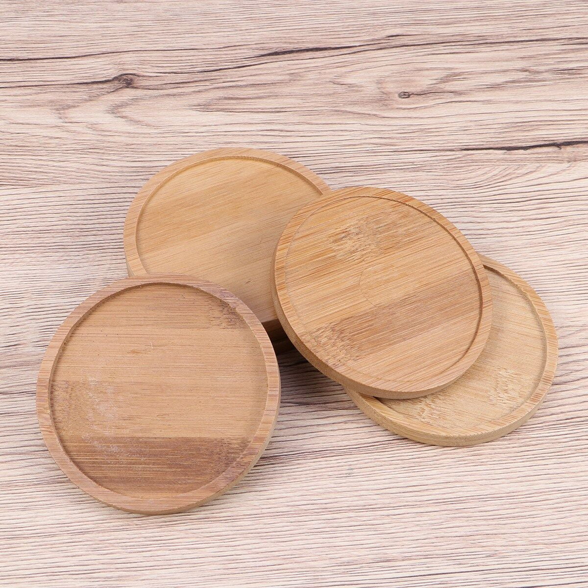 6pcs Bamboo Round Flower Pot Tray Bonsai Succulent Plant Saucer for Indoor & Outdoor Plants 9.5x9.5cm