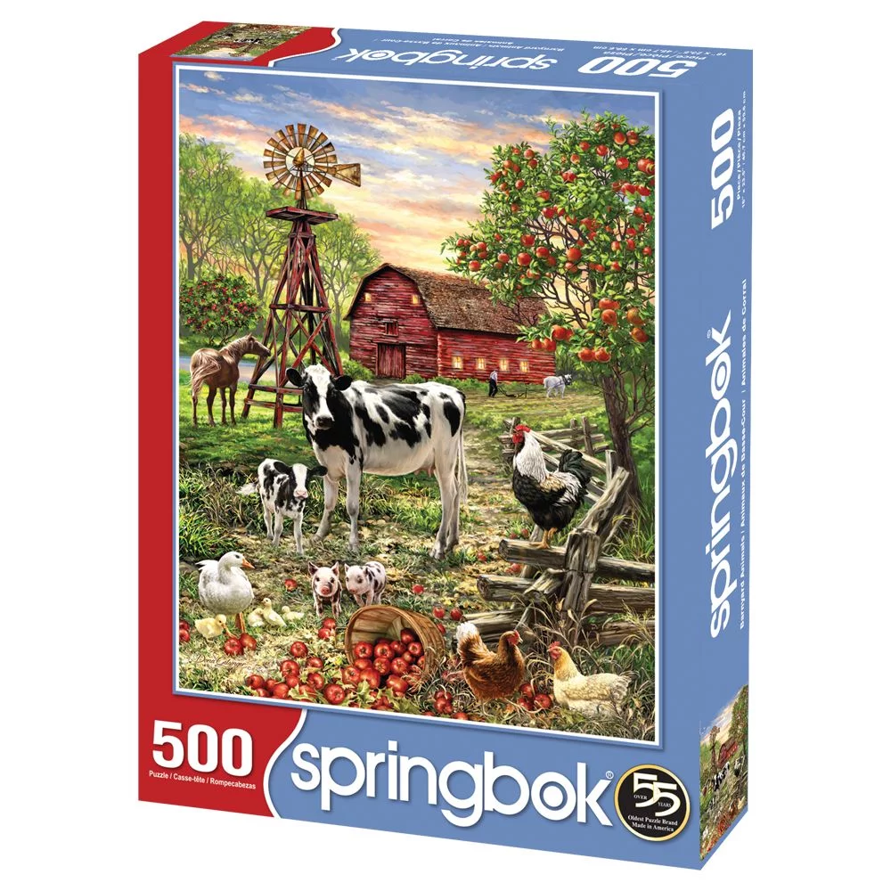 Springbok Barnyard Animals - 500 Piece Jigsaw Puzzle for Adults - Unique Cut Pieces