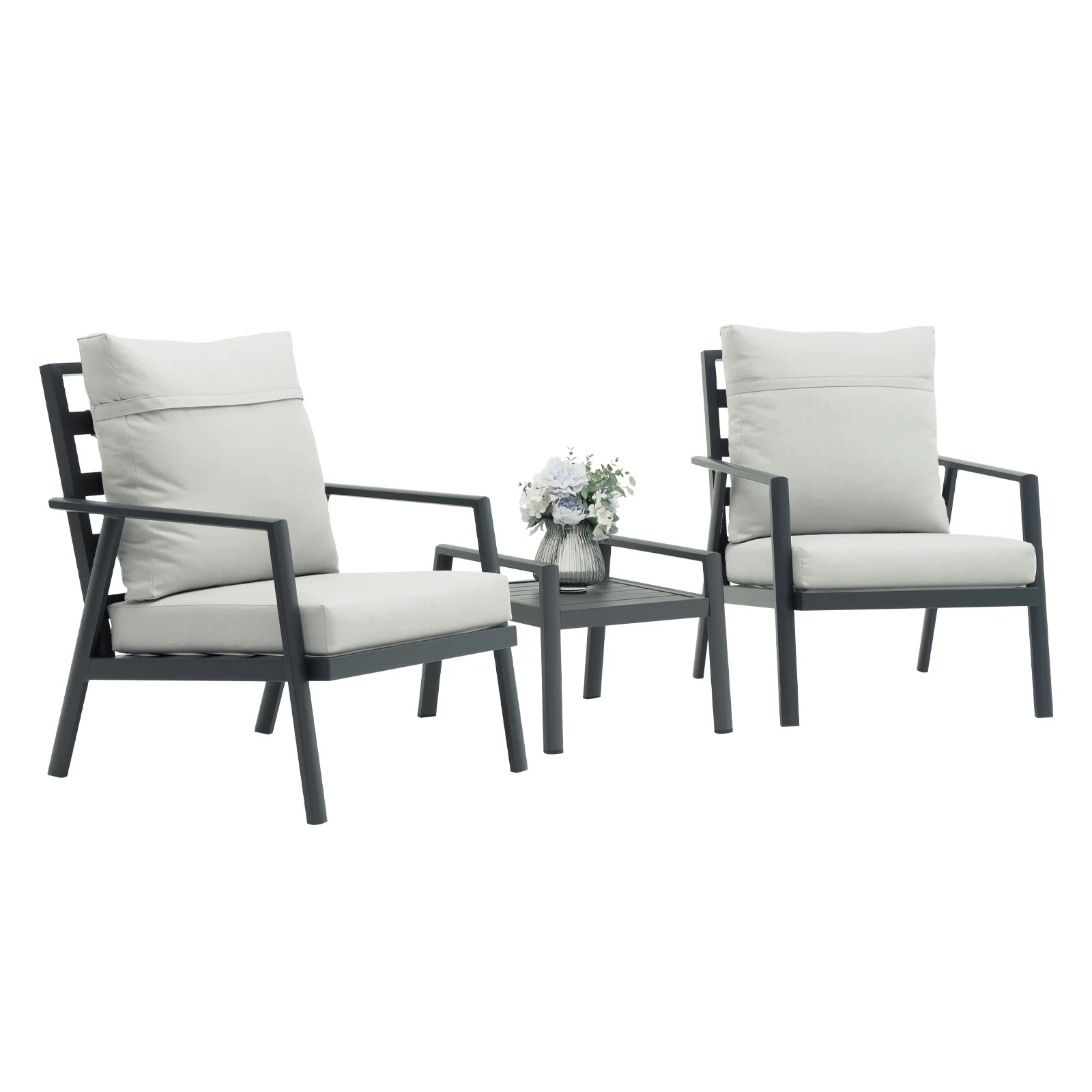 Patio Furniture Set 3 Pieces Outdoor Conversation Furniture Set Aluminum Sofas with Table,Grey