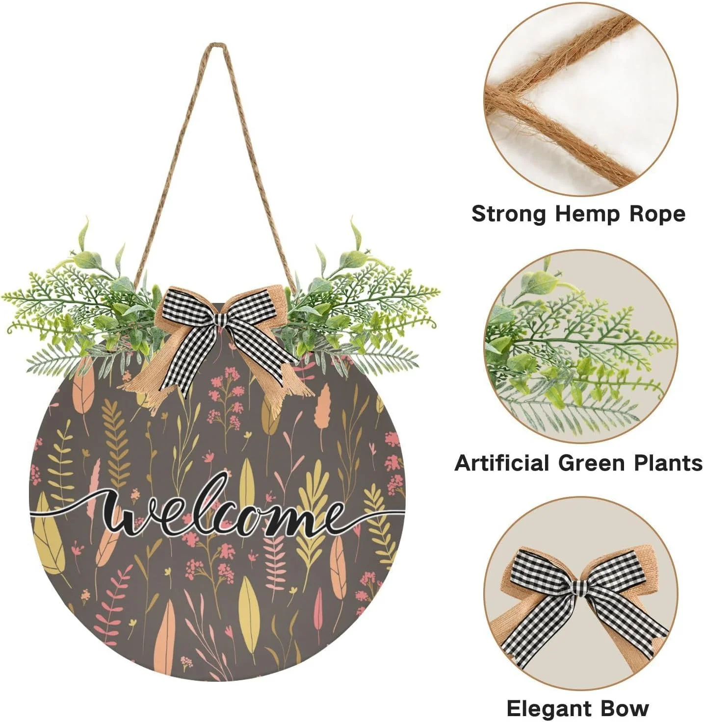 Plant Welcome Sign Farmhouse Front Porch Door Hanging Welcome Wreath for Holiday Wall Home 12 X 12 in Home Decor