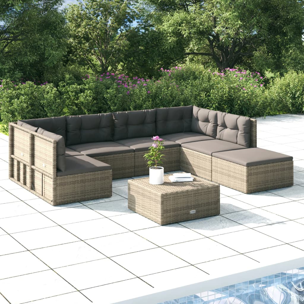 Dcenta 7 Piece Patio Set with Cushions Gray Poly Rattan