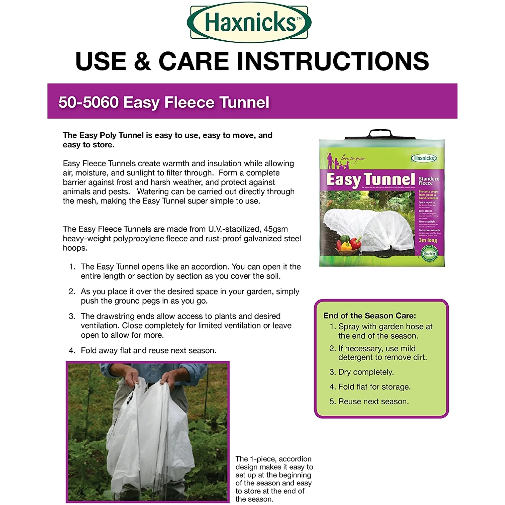 Tierra Garden (#50-5060) Haxnicks Giant Easy Fleece Tunnel Cloche, Standard