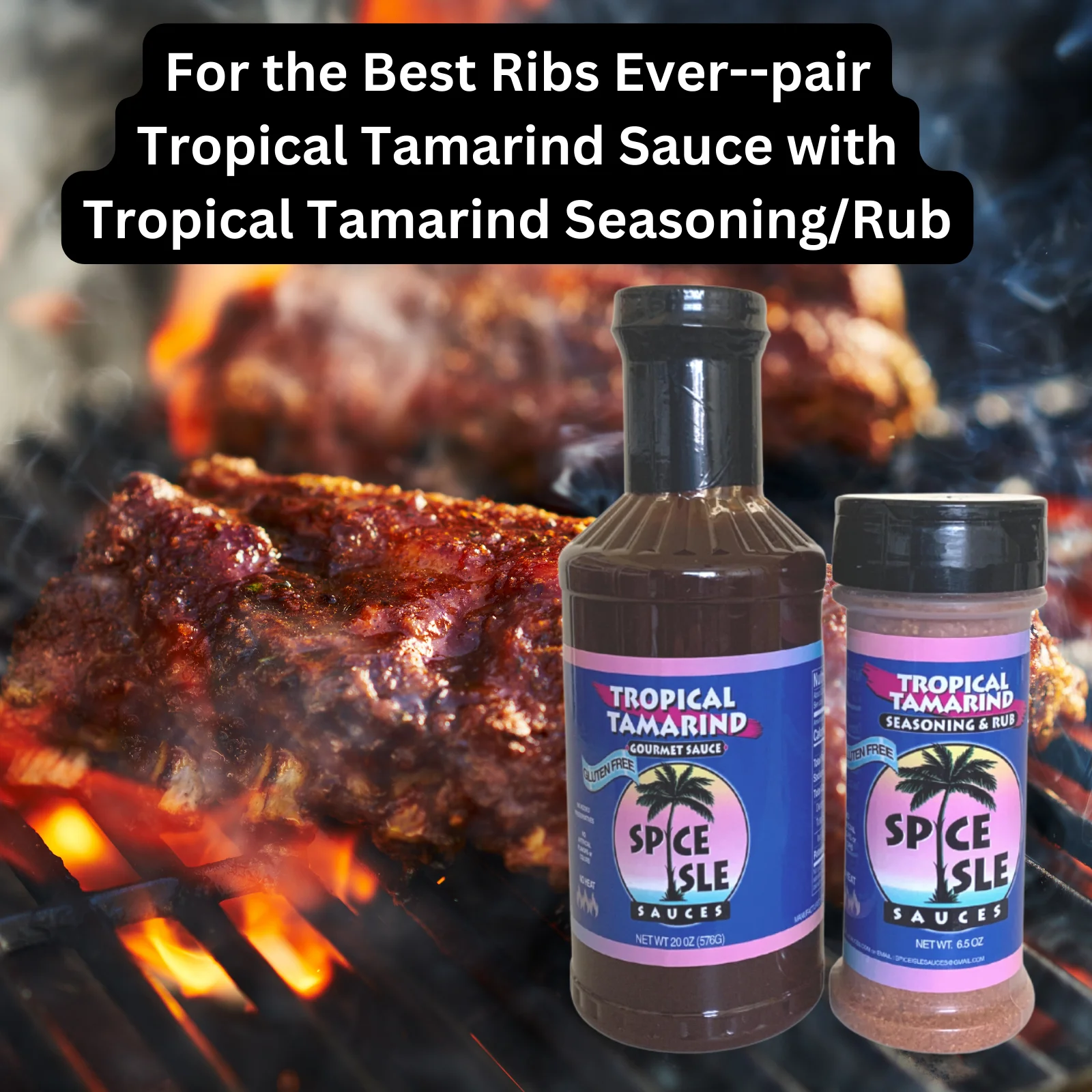 Spice Isle Sauces Tropical Tamarind Gourmet Sauce and Seasoning/Rub Combo Pack, Mild Caribbean BBQ Sauce and Seasoning Blend, 20 oz. and 6.5 oz.