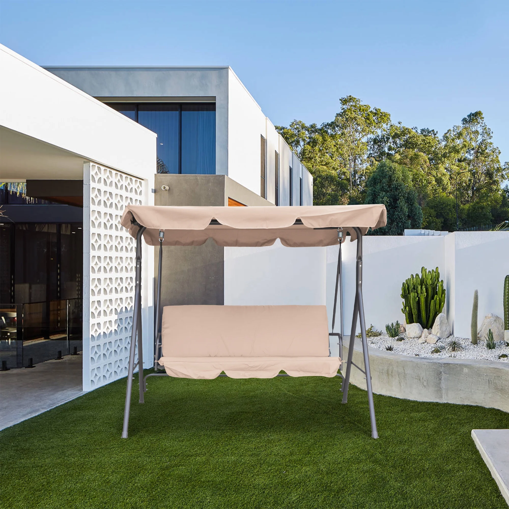 Boyel Living 3 Seats Patio Porch Swing with Canopy , Canopy Swing Hammock Steel Frame Outdoor Free Standing Porch Swing