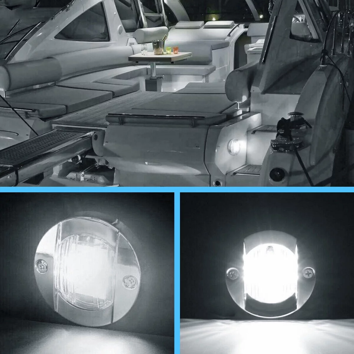 2X Round Marine Boat LED Courtesy Lights Cabin Deck Stern Navigation Light White