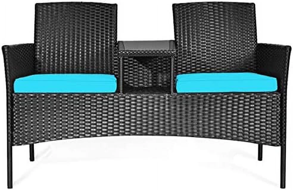 RSJIWOGZ Conversation  Set with Table and Two Removable Cushions Rattan Wicker Chairs and Table Set for Patio Garden  Baloney and Lawn Outdoor Porch  Sets Loveseat (Black+Beige)