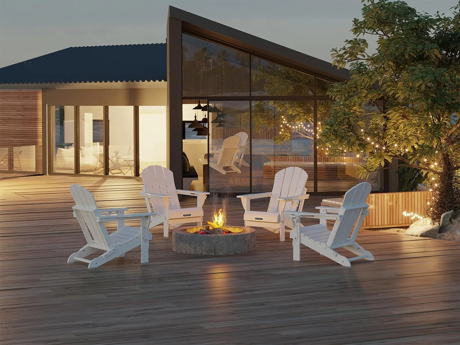 MUCHENGHY Folding Adirondack Chairs, Patio Chairs, Lawn Chairs, Outdoor Chairs, Adirondack Chair Plastic, Fire Pit Chairs, Weather Resistant with Cup Holder for Deck, Backyard, Garden(White)