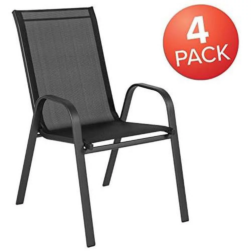 4 pack black outdoor stack chair with comfort material - patio stack chair