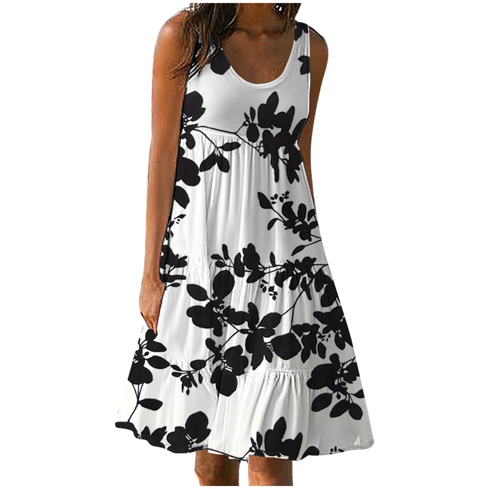 Winter Skater Skirt Summer Women Casual Dress Crew Neck Sleeveless Tank Dress Beach Dress Swing Dress Fashion Loose Midi Dress Skirt Hangers