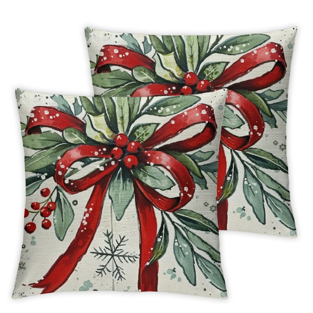 Wllo0ord  Merry Christmas Tree Hello Winter Throw Pillow Covers, Mistletoe Pine Spruce Holiday Cushion Case Decoration for Sofa Couch  White