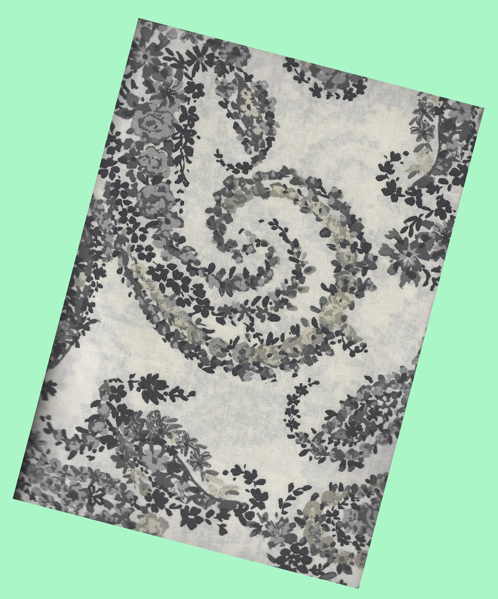 Paisley  Tablecloth 52 x 70 Rectangle Laminated Grey Off-White Fabric Bee Willow