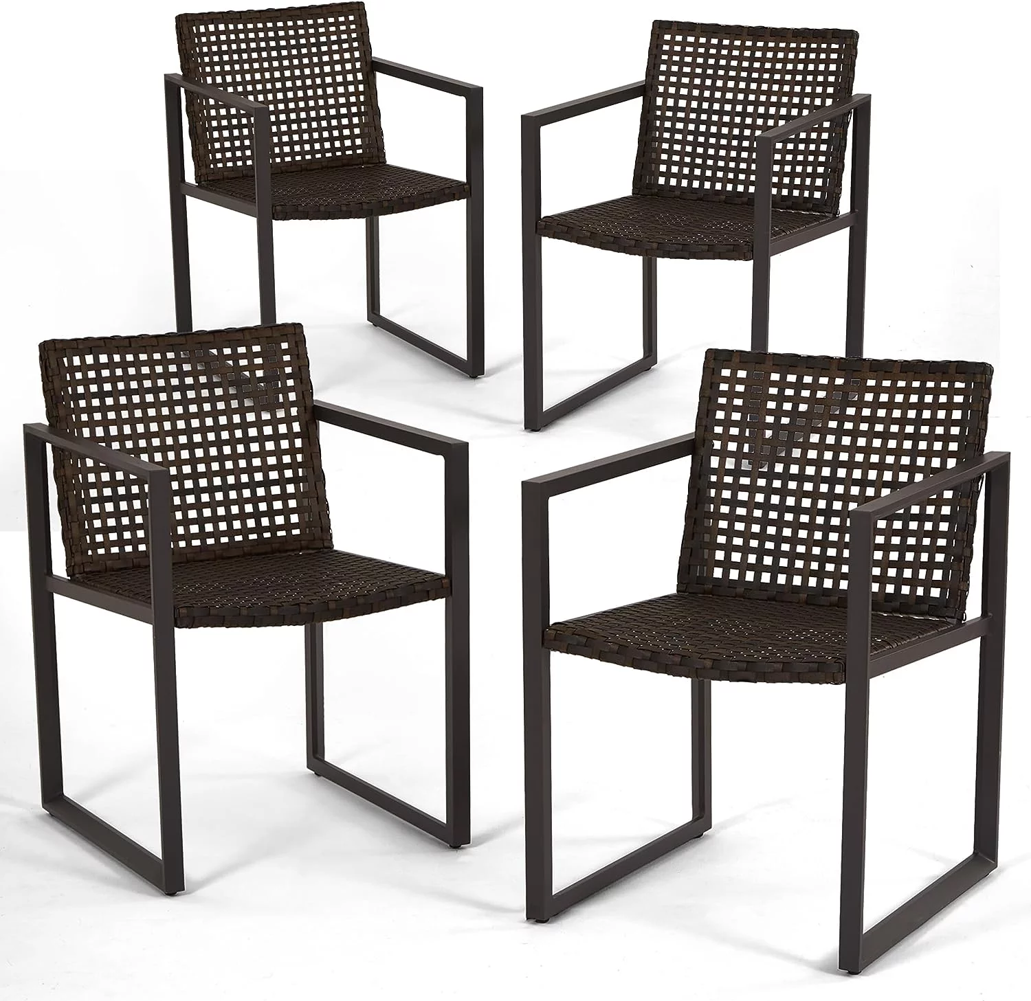 Efurdne Outdoor Dining Chairs Set of 4, PE Rattan Patio Chairs with Armrest for Patio Deck Backyard and Poolside (Brown)