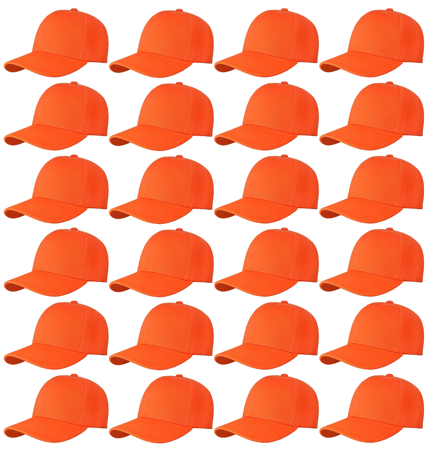24 Pack Unisex Baseball Cap Bulk Wholesale Plain Blank Hat Adjustable Size Orange