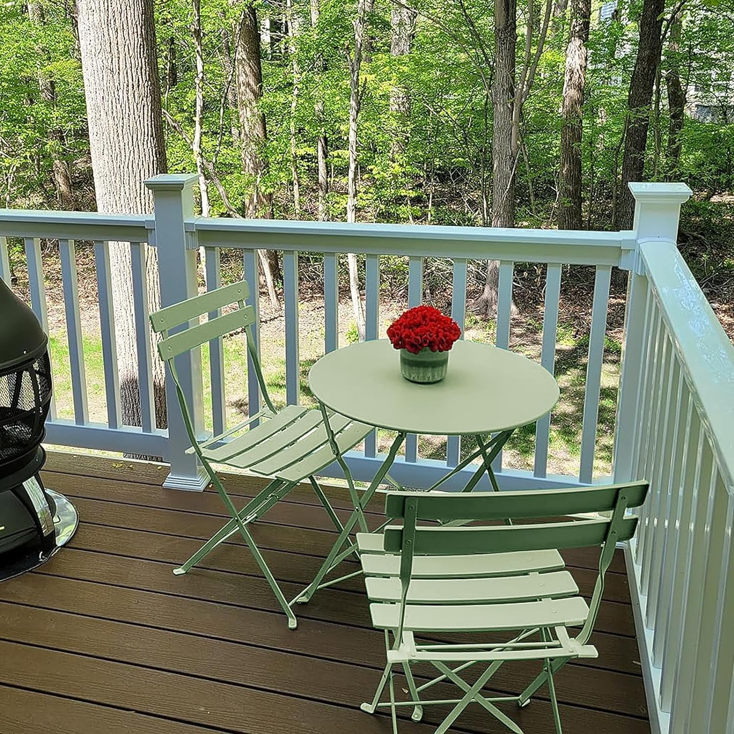 3-Piece Bistro Table and Chairs, Wrought Iron Bistro Set, Anti-Rust, Waterproof Folding Cafe Table and Chairs Set of 2, Foldable Small Bistro Set for Indoor/Outdoor/Porch/Lawn/Balcony/Small Space