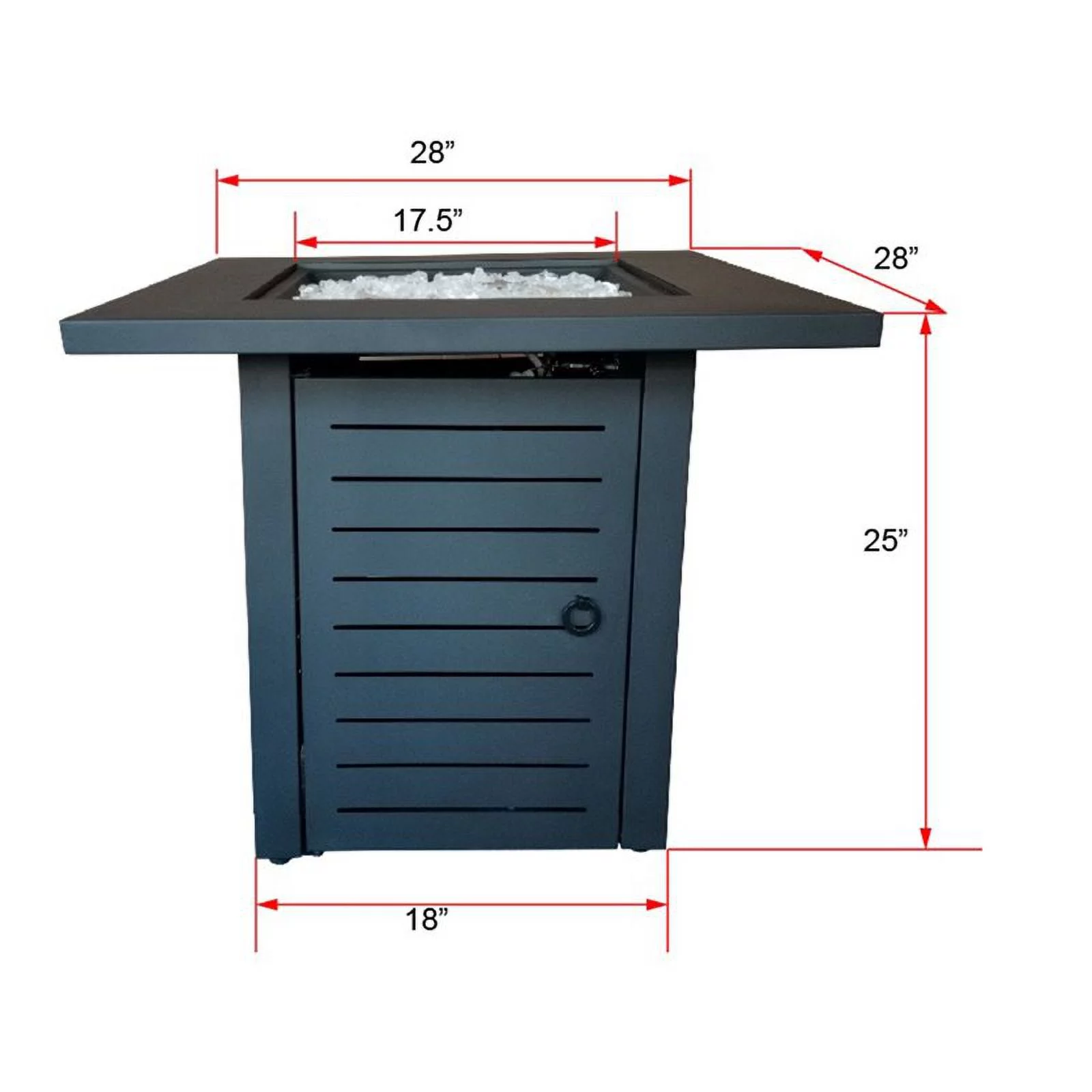 Belmont Home Jayapura Square Metal Fire Pit with Glass Rocks in Black