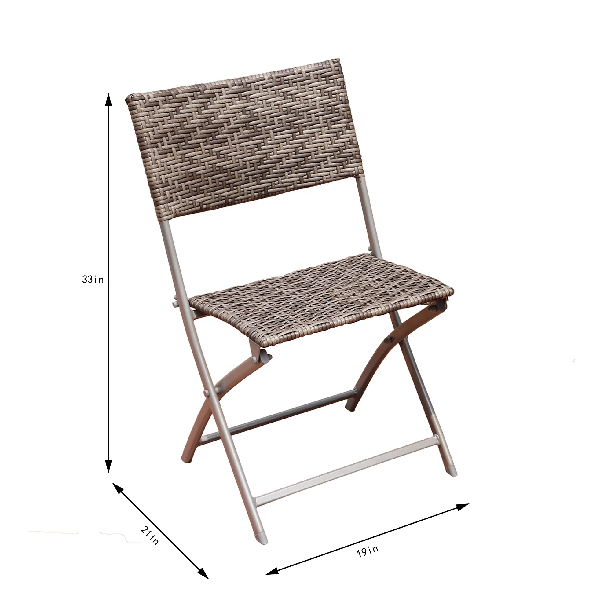 Abble 3 Pieces Grey Wicker and Steel Frame Folding Set