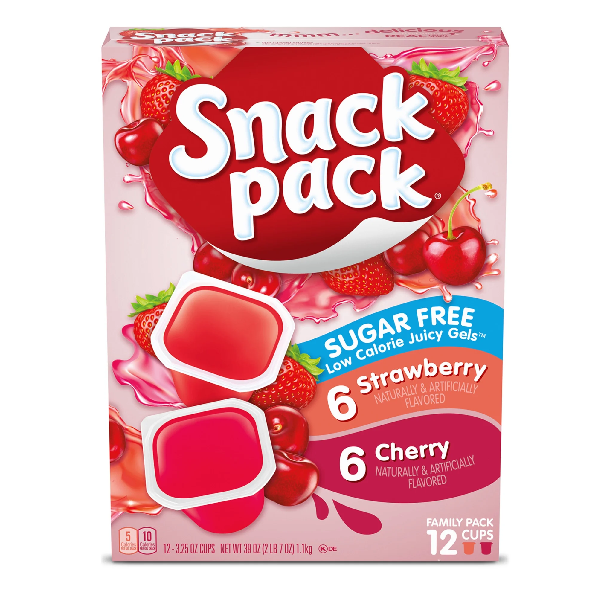 Snack Pack Sugar-Free Strawberry and Cherry Juicy Gels, 3.25 oz 12 Count