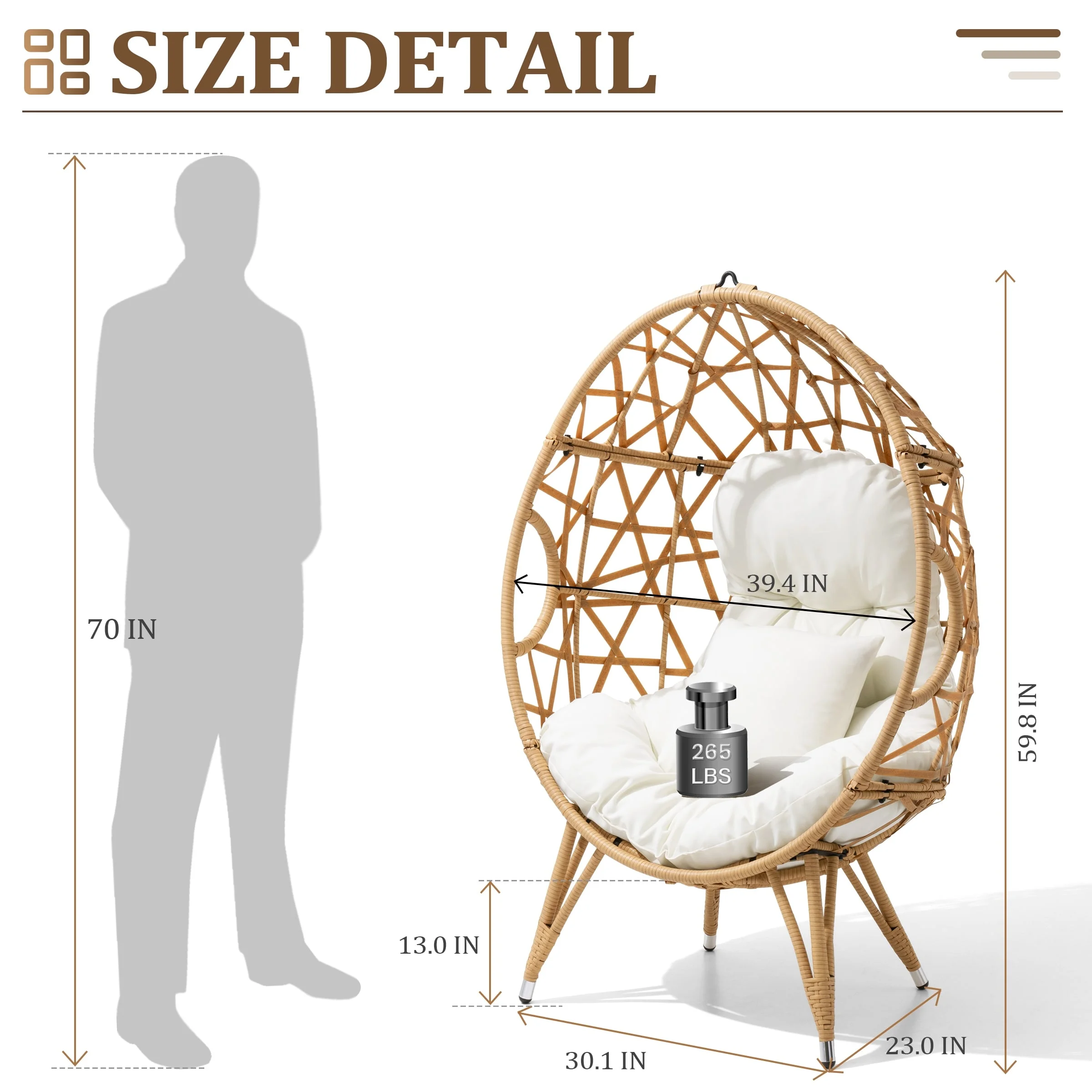 VREDHOM  Patio Wicker Egg Chair with Cushion and Pillow 39