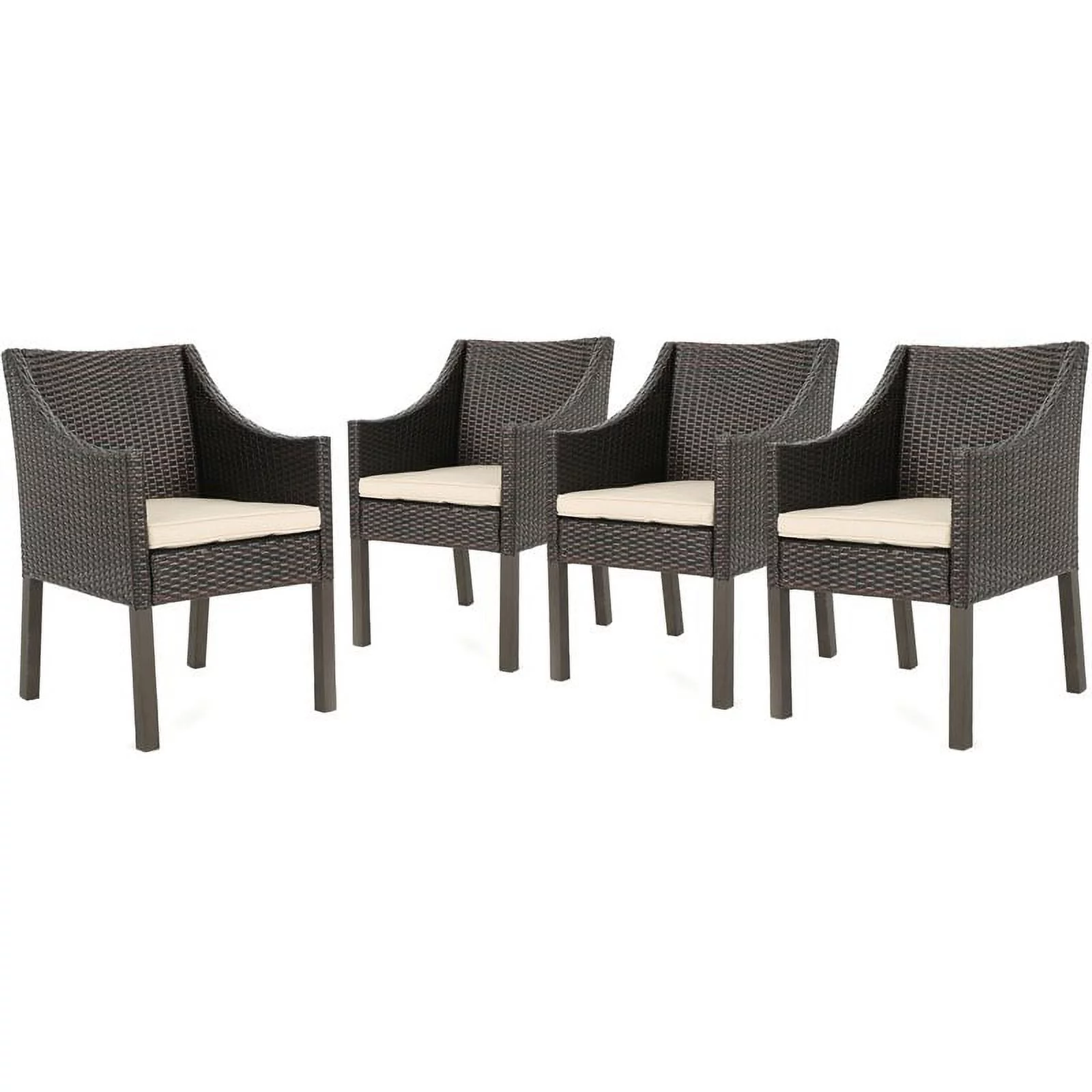 Noble House Antibes Wicker Patio Dining Arm Chair in Brown (Set of 4)