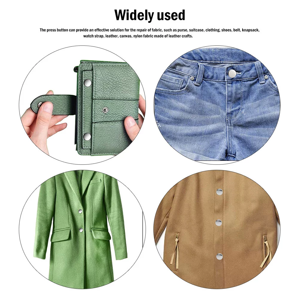 Pluokvzr Leather Snap Fasteners Kit DIY Metal Snaps Buttons With Fastener Pliers Press Tool Kit For Sewing and Crafting For Clothes, Jackets, Jeans Wears, Bracelets, Bags